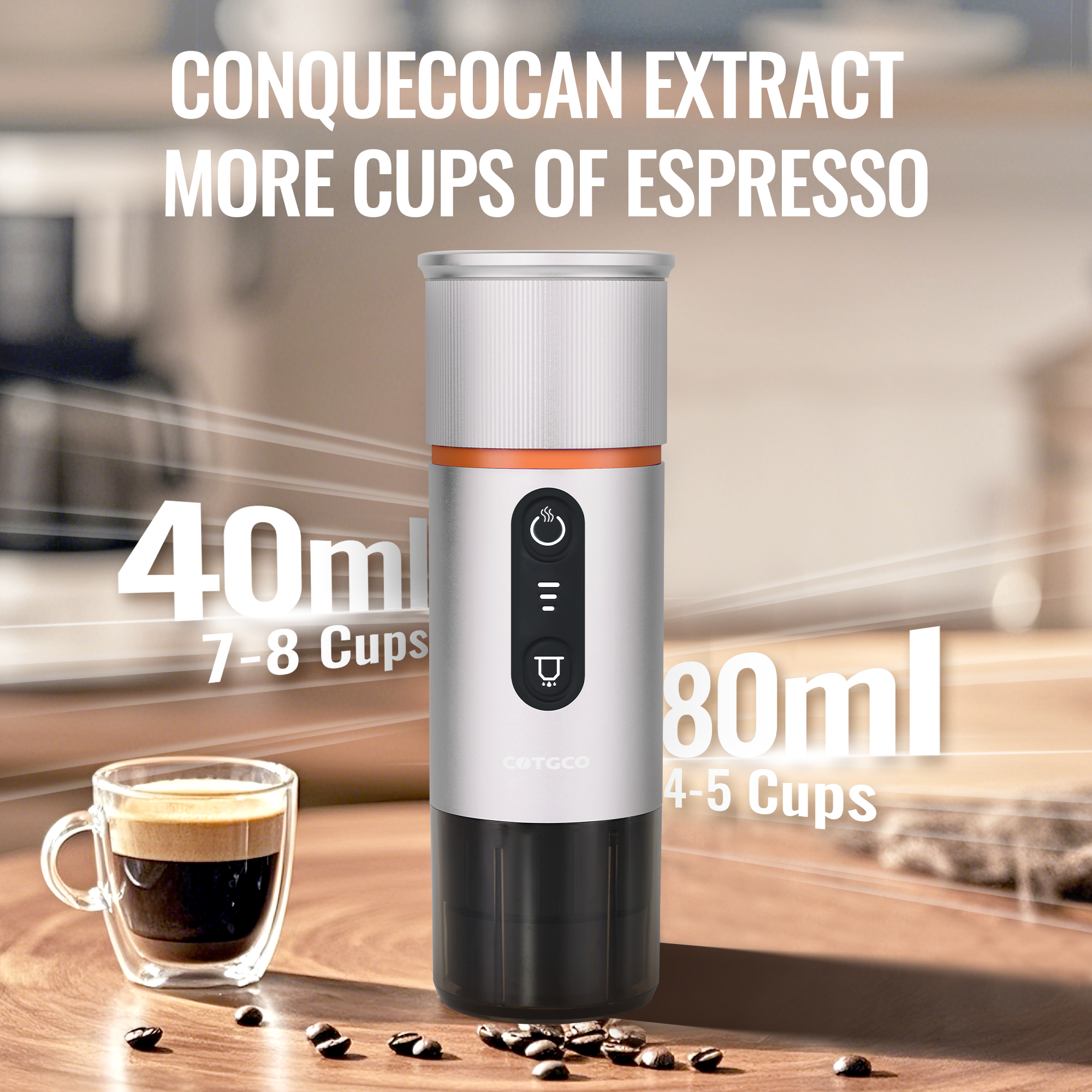 PCM120W- COTGCO Tragbare Kaffeemaschine mit Akku für Reise 80ml Kompatible Nespresso Kapseln - Weiß