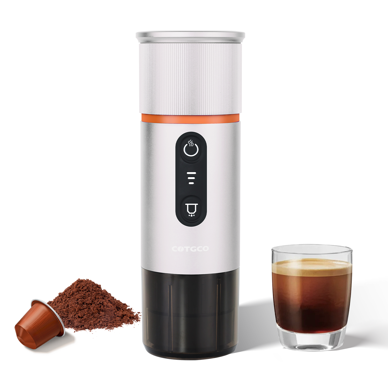 PCM120W- COTGCO Tragbare Kaffeemaschine mit Akku für Reise 80ml Kompatible Nespresso Kapseln - Weiß