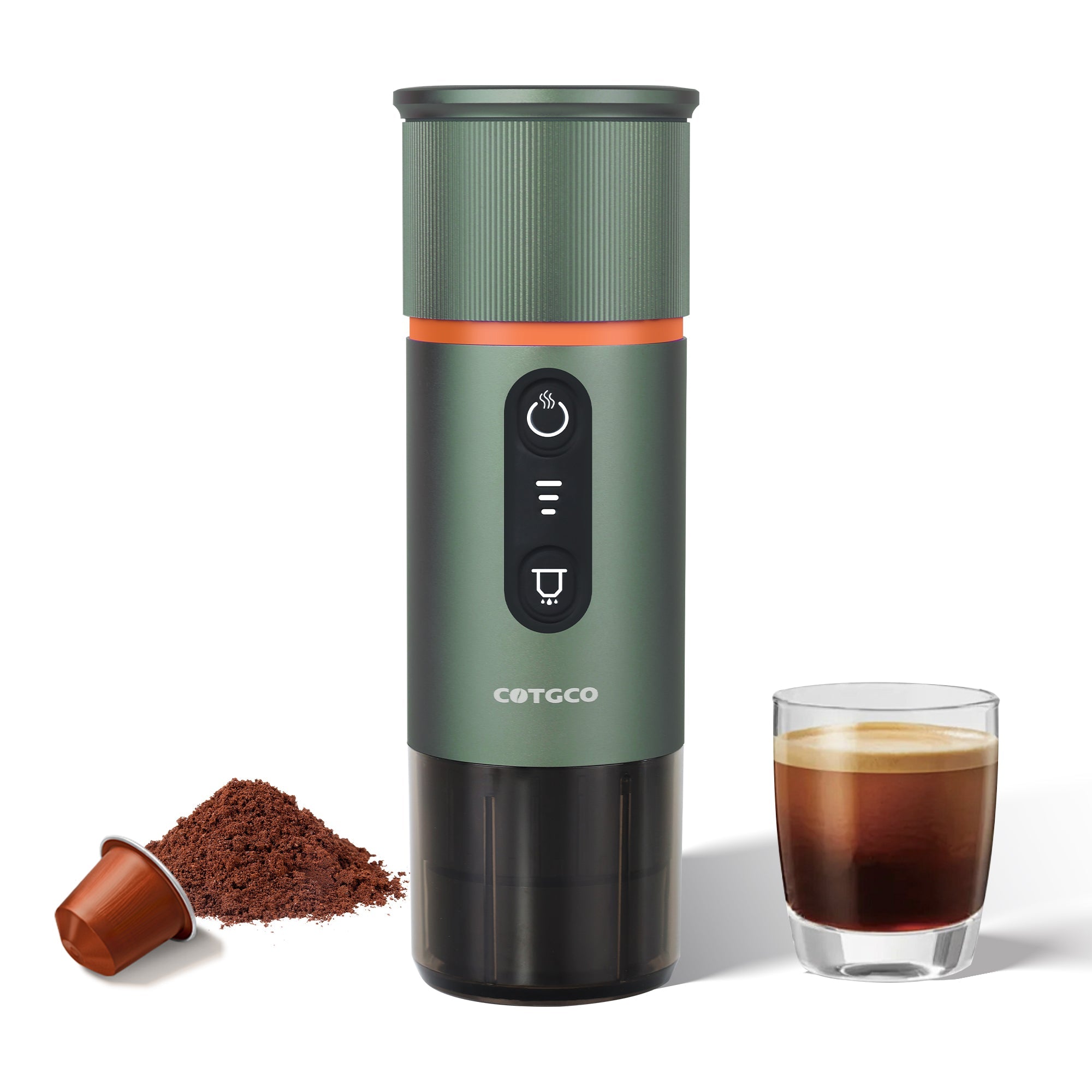 PCM120G- COTGCO Tragbare Kaffeemaschine mit Akku für Reise 80ml Kompatible Nespresso Kapseln - Grün