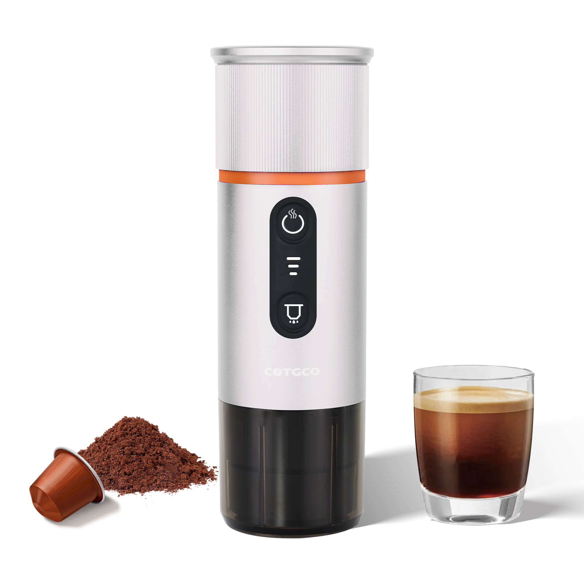 PCM120W- COTGCO Tragbare Kaffeemaschine mit Akku für Reise 80ml Kompatible Nespresso Kapseln - Weiß