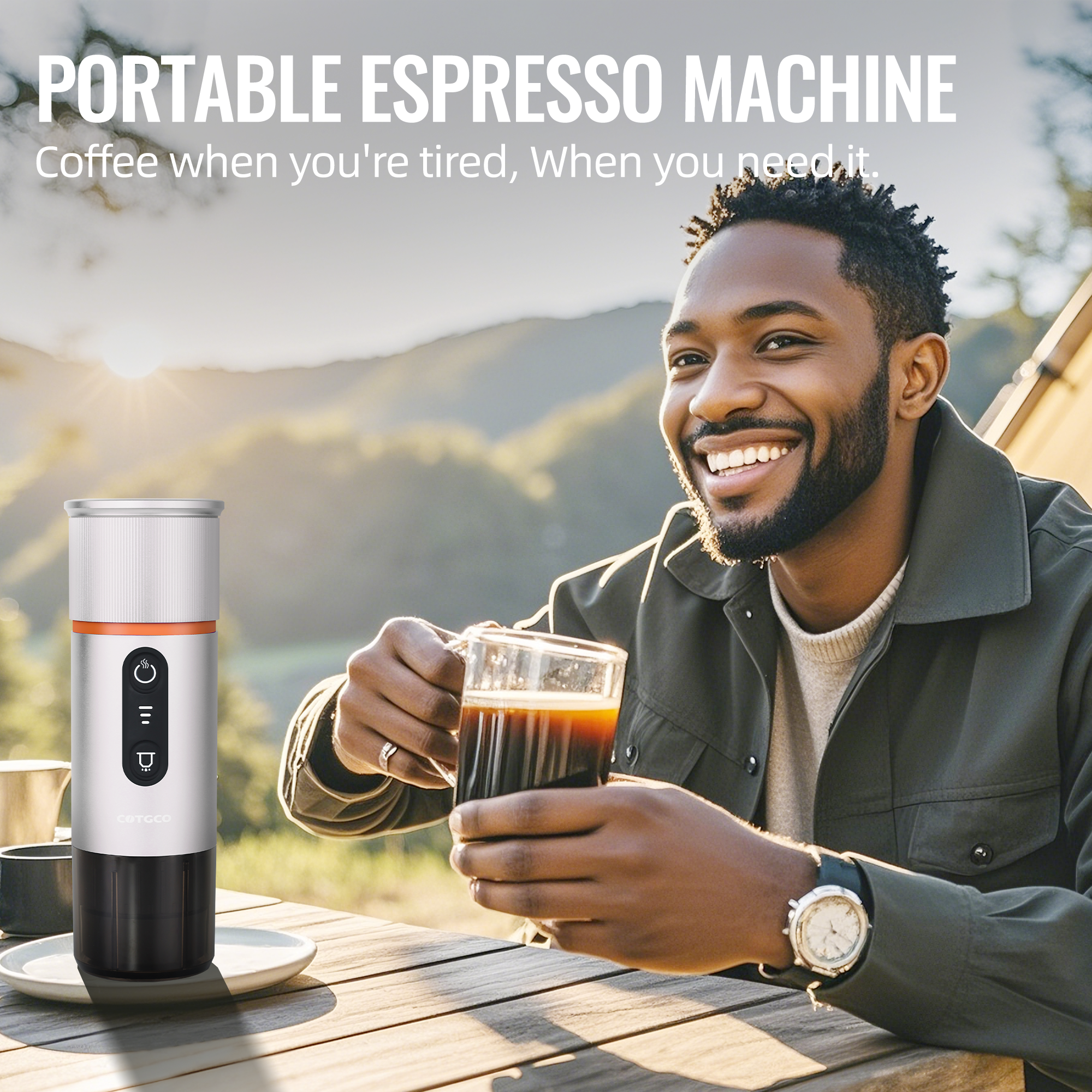 PCM120W- COTGCO Tragbare Kaffeemaschine mit Akku für Reise 80ml Kompatible Nespresso Kapseln - Weiß